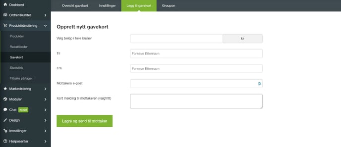 Legg til gavekort manuelt