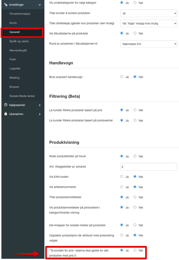 Prisforespørsel adminpanel
