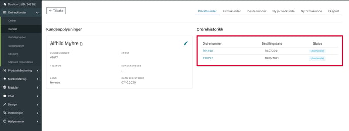 Ordrehistorikk