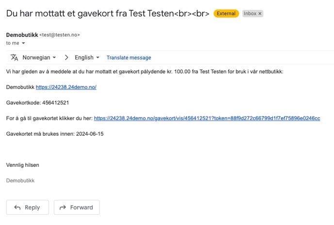 Gavekort mottaker