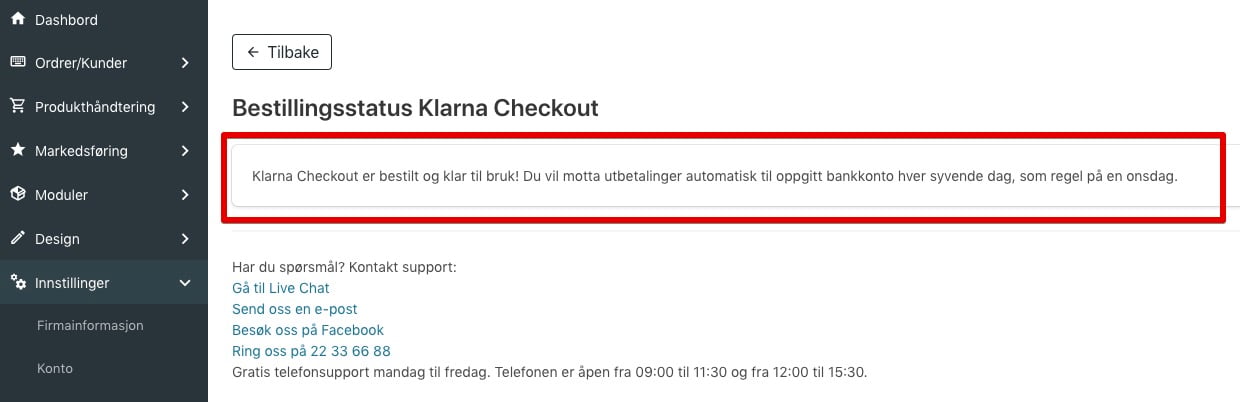 Bestillingsstatus ok