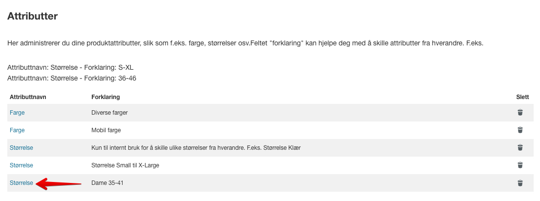 Attributt liste