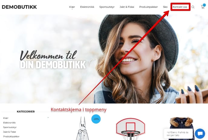 Kontaktskjema i toppmeny