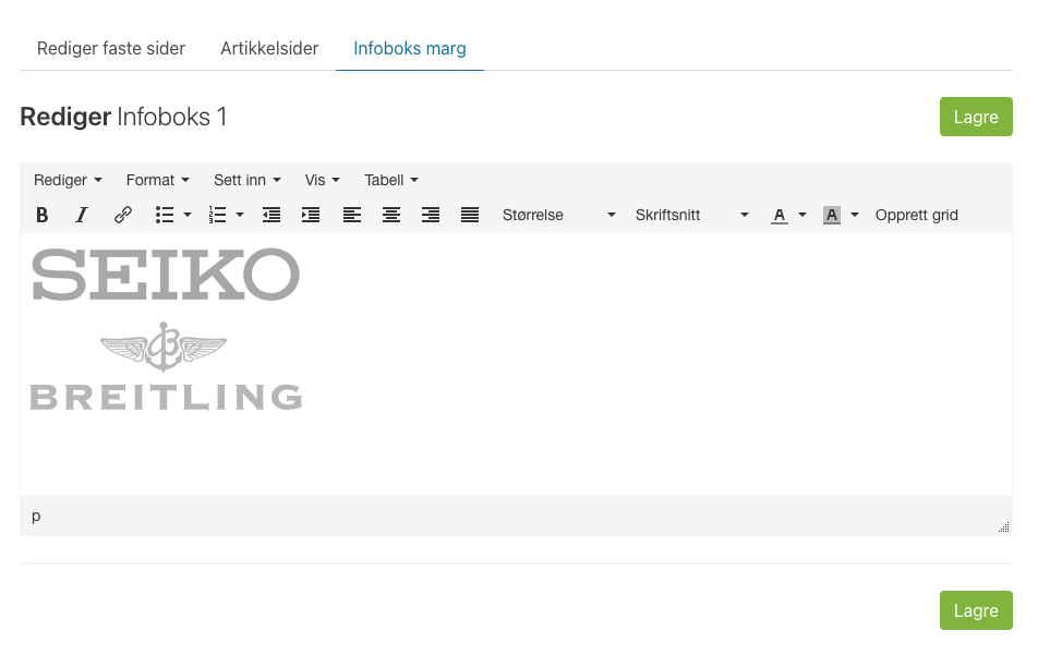 Vi legger til innhold i texteditoren